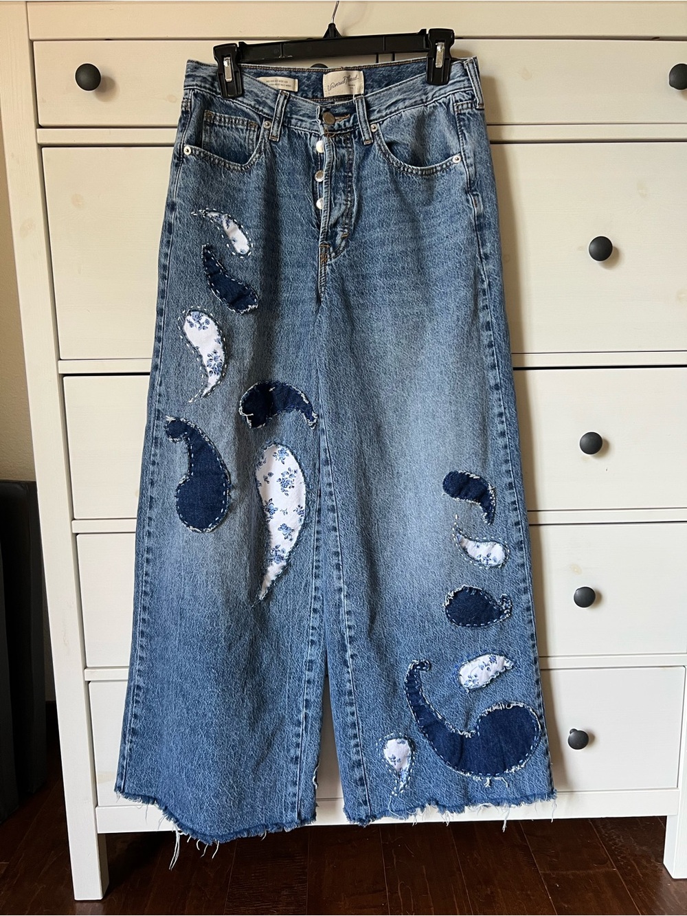 Custom paisley embroidered jeans size 4